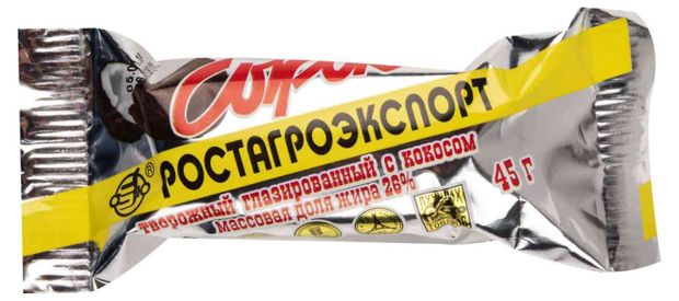 Сырок творожный РостАгроЭкспорт глазированный кокос 26% БЗМЖ, 45 г