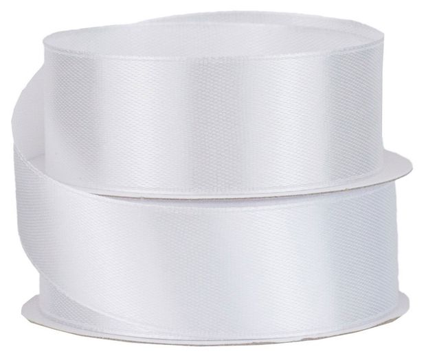 Лента флористическая Азалия Декор атлас белая, 25 мм х 22 м