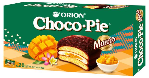 Пирожное Orion Choco-Pie Mango бисквитное с джемом из манго, 600 г