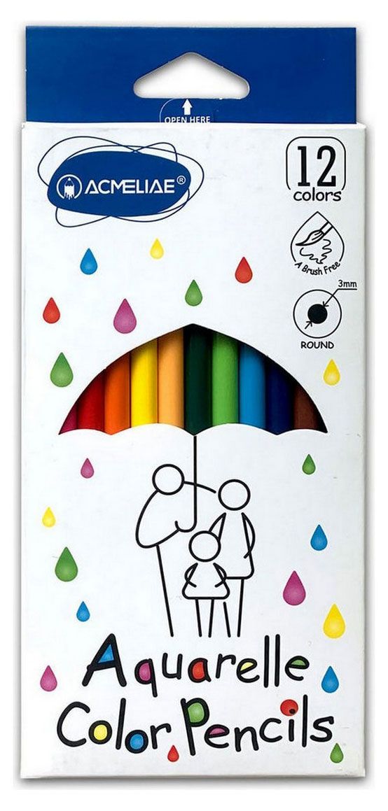 Набор акварельных цветных карандашей ACMELIAE 12 цветов кисточка 225₽