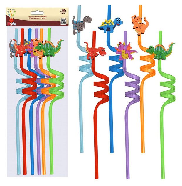 Трубочки для коктейля Мультидом Динозавры, 6 шт
