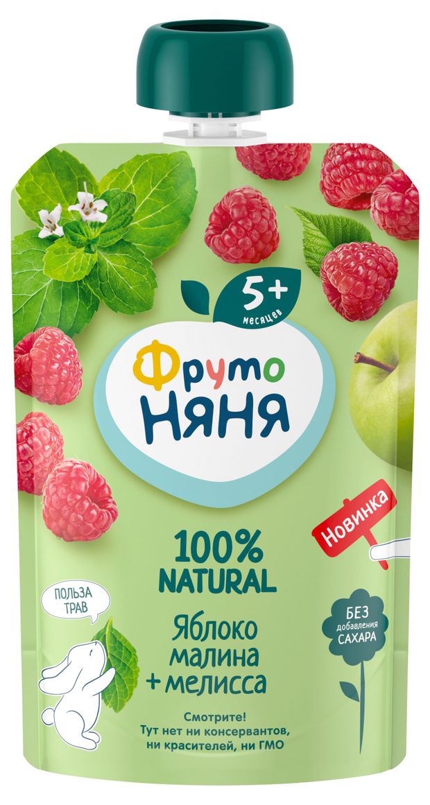 Пюре ФрутоНяня яблоко малина мелисса с 5 мес., 90 г