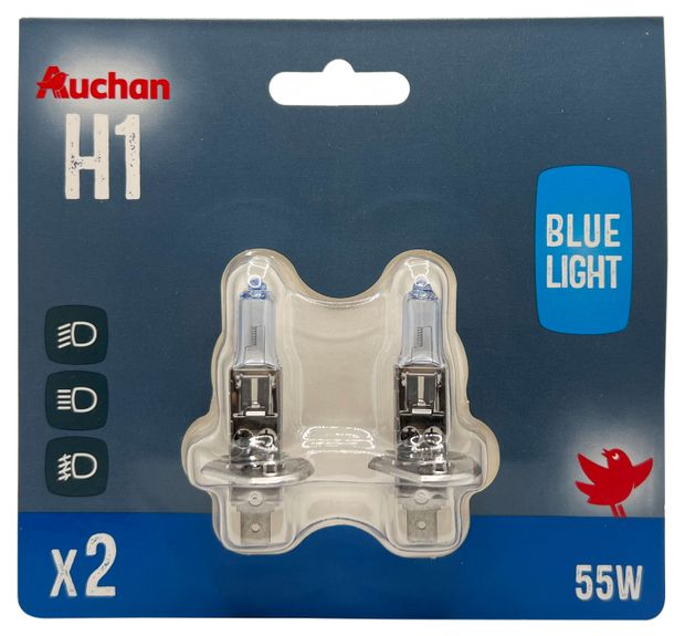 Лампа автомобильная АШАН Красная птица Blue light галогеновая Н1 55Вт 12В 2 шт 200₽