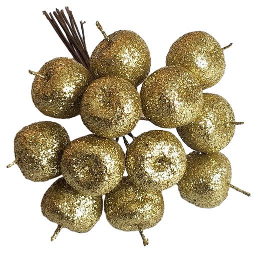 Набор яблок Азалия Декор с блестками на вставках золотой D22xL105см 12 шт 150₽
