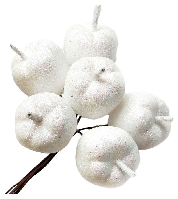 Набор яблок Азалия Декор с блестками на вставках D3xL12см белый 6 шт 170₽