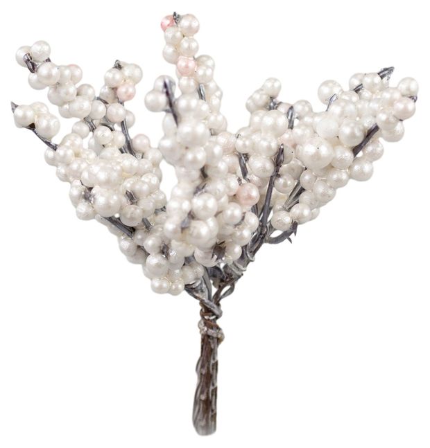 Набор веток Азалия Декор с ягодами на вставках L16см белый, 6 шт