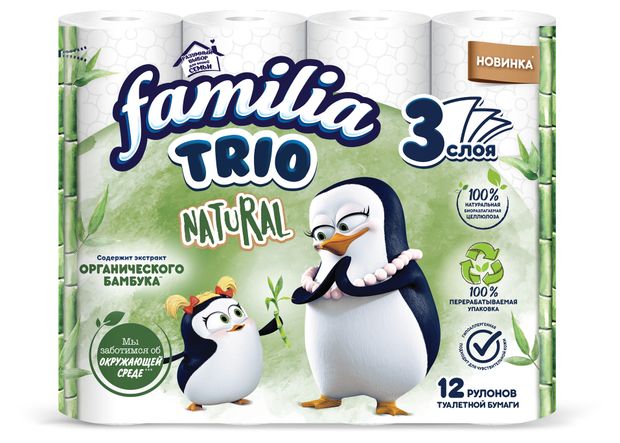 Туалетная бумага Familia Trio 3 слоя 12 рулонов 280₽