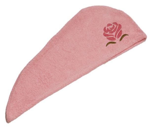 Полотенце-тюрбан женское NAT с вышивкой Роза розовое 60х23 см 349₽
