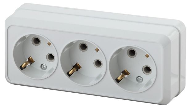 Розетка Intro Quadro 2-206-01 с заземлением трехместная белая