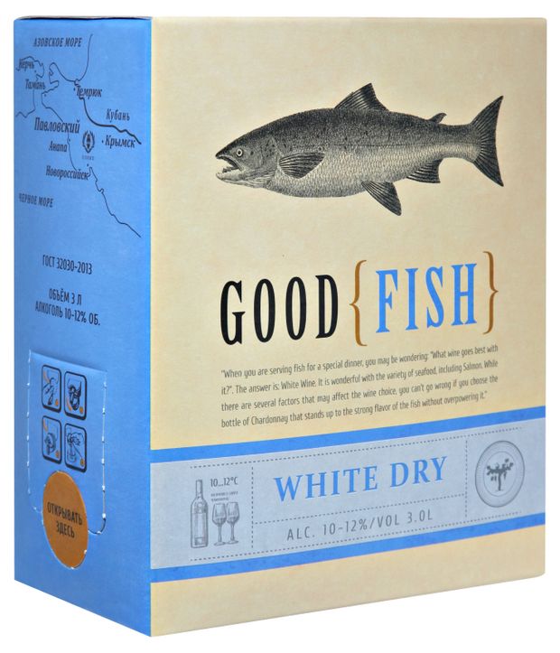 Вино Гастрономические вина Good Fish белое сухое Россия, 3 л