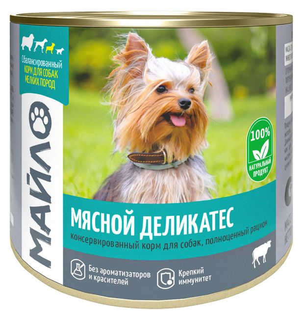 Корм влажный для собак Майло Мясной деликатес 525 г 104₽