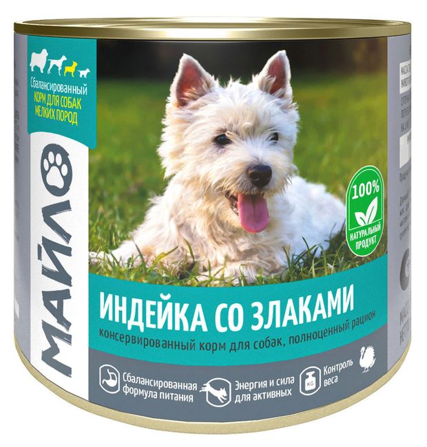 Корм влажный для собак Майло Индейка со злаками, 525 г