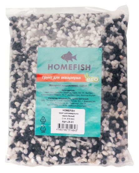 Грунт для аквариума HOMEFISH черно-белый 3-5 мм 1 кг 130₽