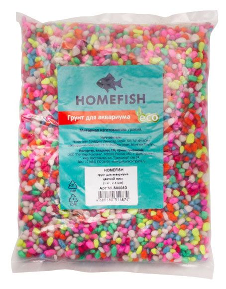 Грунт для аквариума HOMEFISH цветной микс 2-4 мм 1 кг 129₽