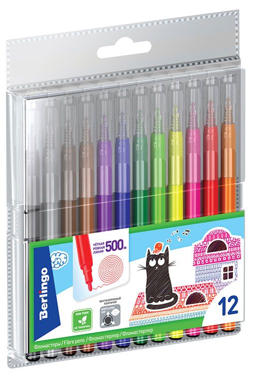 Фломастеры Berlingo Жил-был кот смываемые, 12 цветов