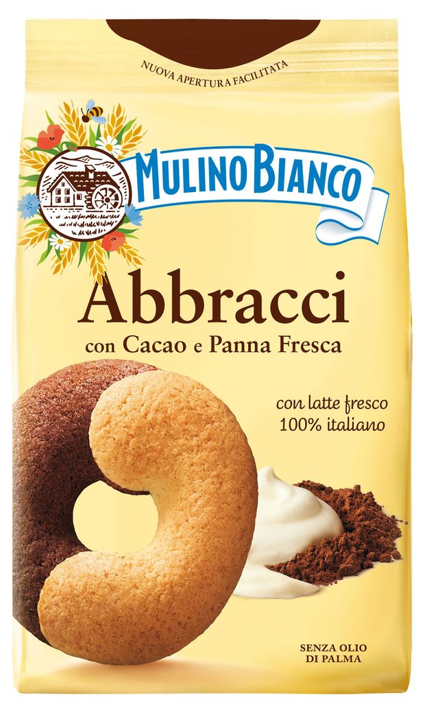 Печенье Mulino Bianco Аббраччи сдобное с какао и сливками Италия, 350 г