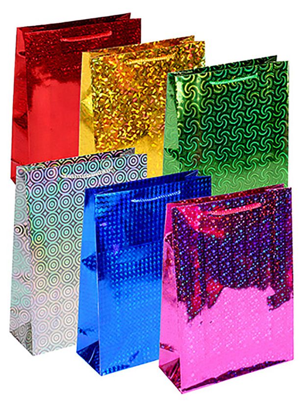 Сумка подарочная GrandGift голографическая, 31х22х9 см