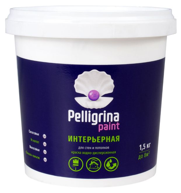 Краска для стен и потолков Pelligrina Paint влагостойкая белая 15 кг 420₽