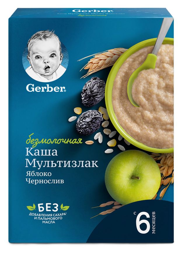 Каша безмолочная Gerber мультизлаковая яблоко чернослив с 6 мес., 180 г