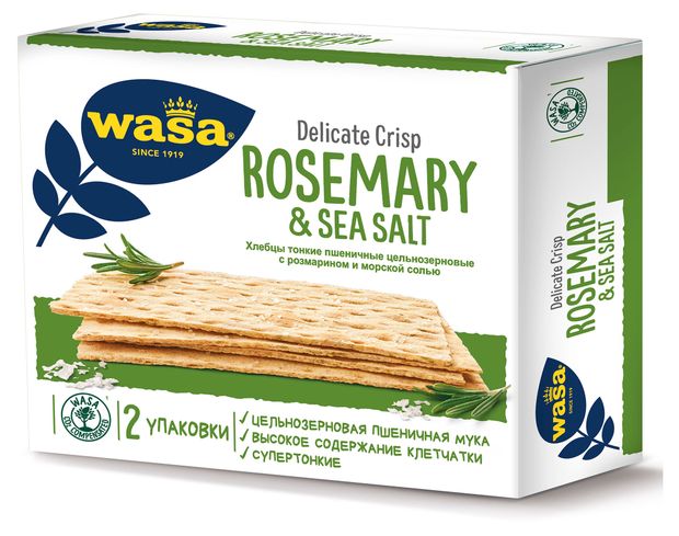 Хлебцы пшеничные Wasa Delicate Crisp Rosemary & Sea salt с розмарином и морской солью, 190 г