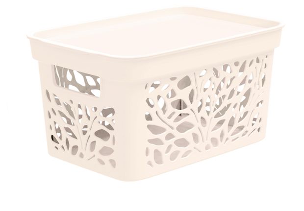 Корзина 4 Family Leaves с крышкой молочная, 5,5 л, 274х197х140 мм