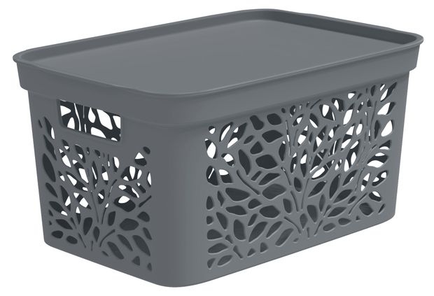 Корзина 4 Family Leaves с крышкой серая, 5,5 л, 274х197х140 мм