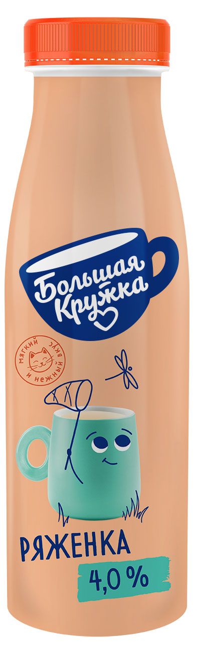 Напиток кисломолочный Ряженка Большая кружка 4% БЗМЖ, 260 г