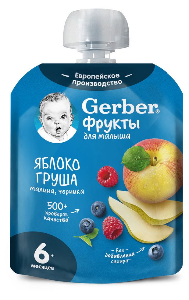 Пюре фруктовое Gerber Яблоко груша малина черника с 6 мес 90 г 108₽