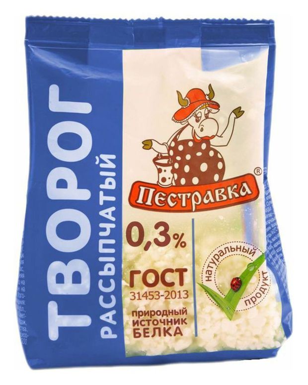 Творог рассыпчатый обезжиренный Пестравка ГОСТ 0,3% БЗМЖ, 300 г