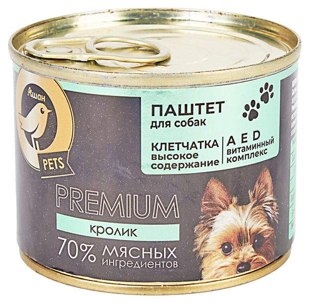 Влажный корм для собак АШАН Золотая птица паштет из кролика 200 г 127₽
