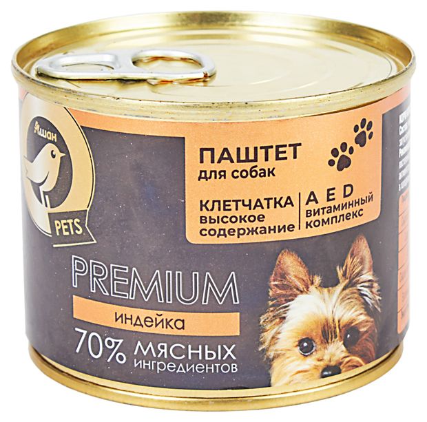 Влажный корм для собак АШАН Золотая птица паштет из индейки 200 г 114₽