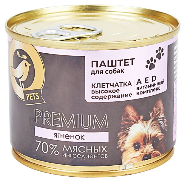 Влажный корм для собак АШАН Золотая птица паштет из ягненка 200 г 114₽