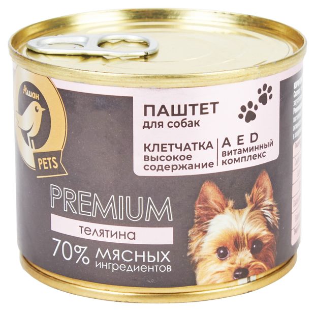 Влажный корм для собак АШАН Золотая птица паштет из телятины 200 г 114₽