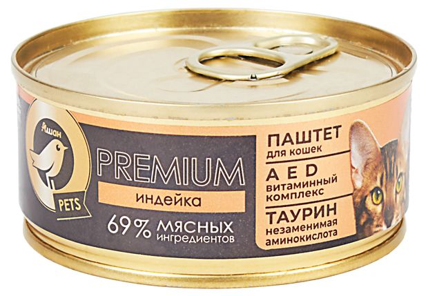 Влажный корм для кошек АШАН Золотая птица паштет с индейкой 100 г 63₽