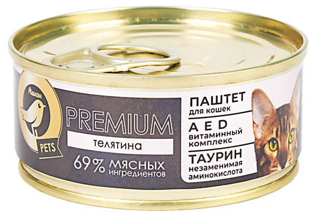 Влажный корм для кошек АШАН Золотая птица паштет с телятиной 100 г 63₽