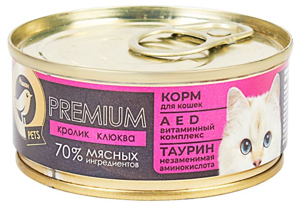 Влажный корм для кошек АШАН Золотая птица паштет из кролика с клюквой 100 г 79₽