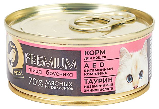 Влажный корм для кошек АШАН Золотая птица паштет из птицы с брусникой 100 г 69₽