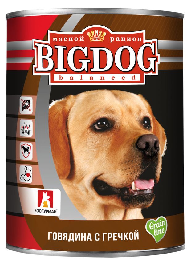 Консервы для собак Зоогурман Big Dog Говядина с гречкой, 850 г