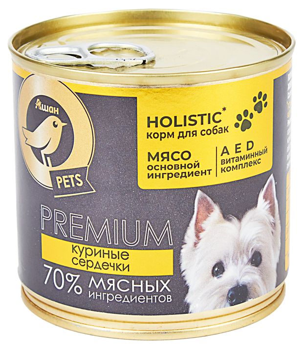 Влажный корм для собак АШАН Золотая птица с куриными сердечками в желе 240 г 116₽