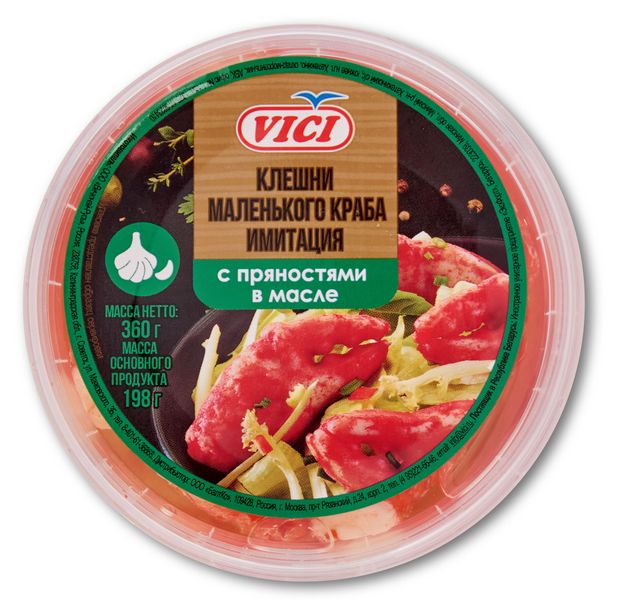 Клешни маленького краба VICI имитация из сурими в чесночном масле 360 г 314₽