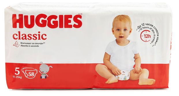 фото Подгузники huggies classic 5 (11-25 кг), 58 шт