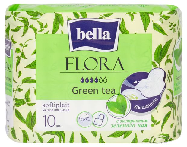 Красота и гигиена Прокладки гигиенические Bella Flora Зеленый чай, 10 шт