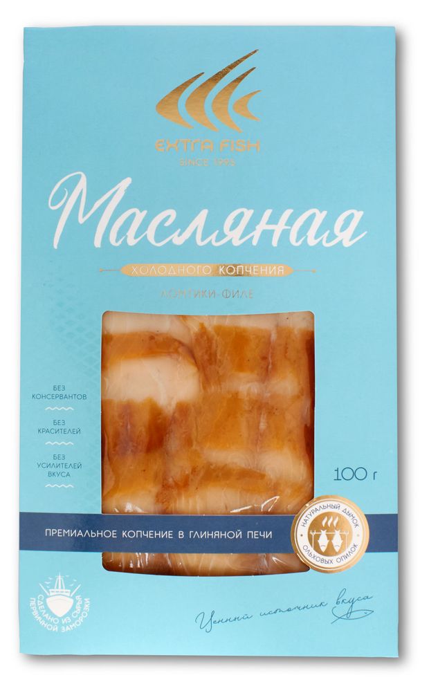 Рыба масляная Extra Fish холодного копчения ломтики, 100 г