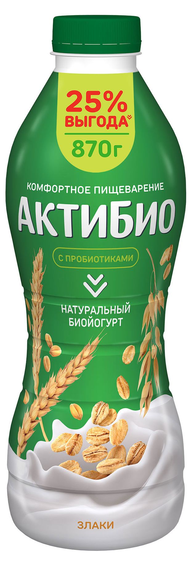 Йогурт питьевой АктиБио со злаками 16 БЗМЖ 870 г 155₽
