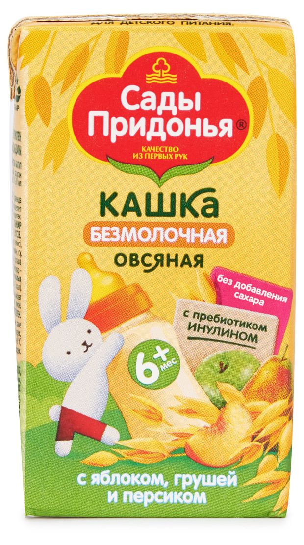 Каша безмолочная Сады Придонья Овсяная с яблоком грушей и персиком с 6 мес 125 г 26₽