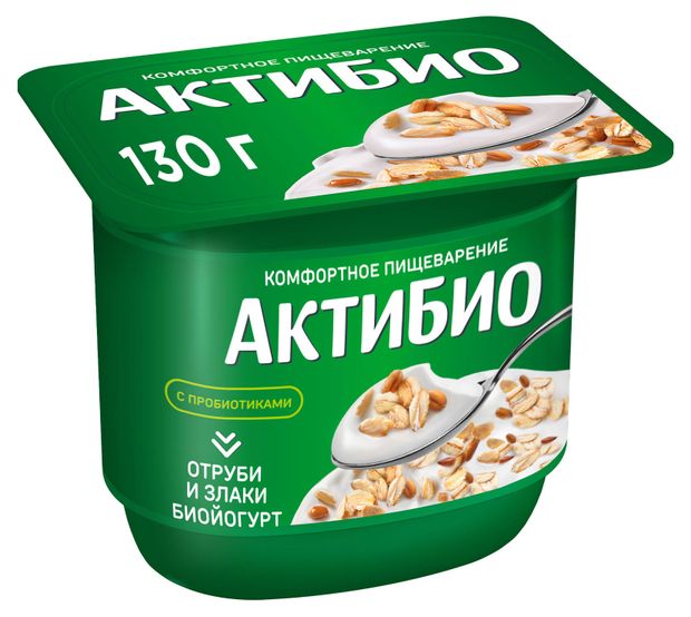 Йогурт АктиБио с отрубями и злаками 2,9% БЗМЖ 130 г