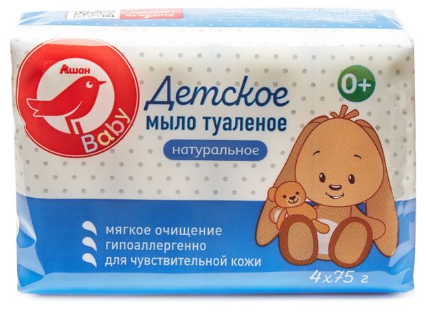 Мыло детское АШАН Красная птица натуральное 4х75 г 120₽