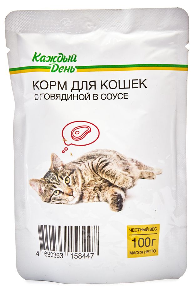 Корм для кошек Каждый День с говядиной в соусе 100 г 14₽