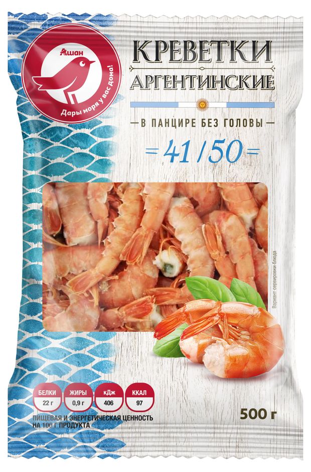 Креветки АШАН Красная птица Аргентинские 4150 500 г 680₽