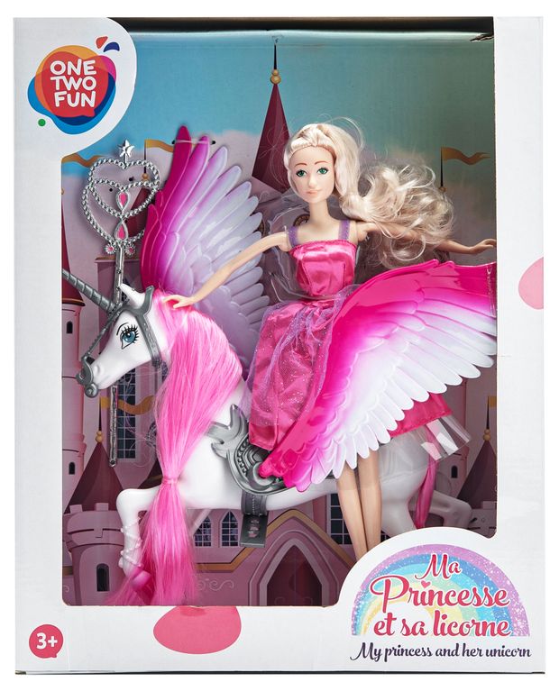 Игрушки  Ашан Кукла с единорогом ONE TWO FUN My princess and her unicron